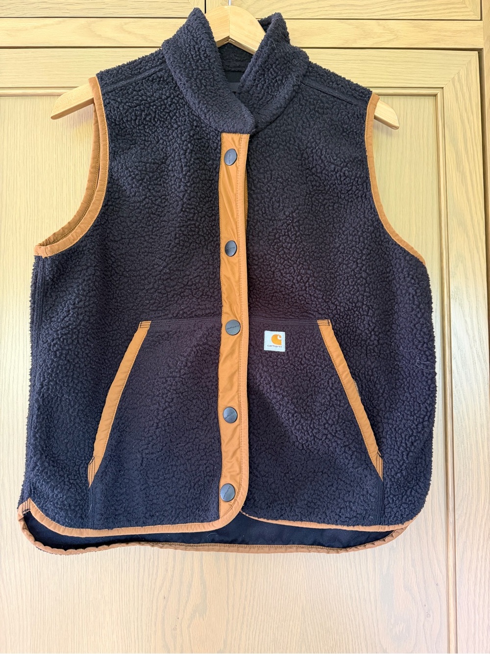 Carhartt Women's Black Sherpa Vest with Tan Trim